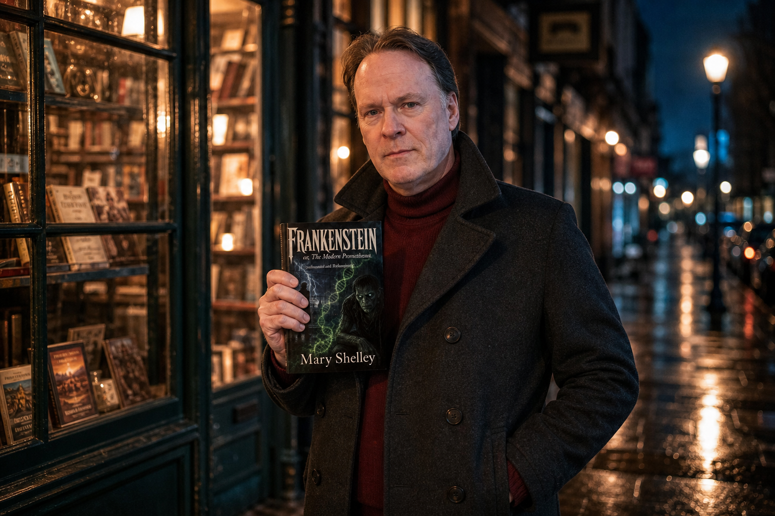 Steven Knight holding Frankenstein; or, The Modern Prometheus: Annotated and Reimagined